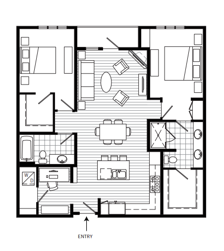 Floor plan for 2 beds, 2 baths, 1211 sqft